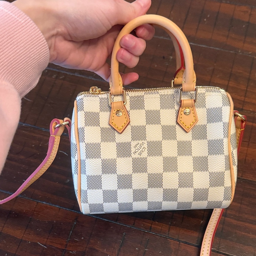 Cream and Tan Checkered Mini Bag